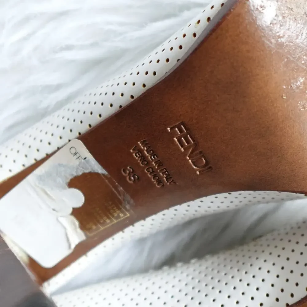 Fendi White and Cream Patent Leather Peep-Toe Heels